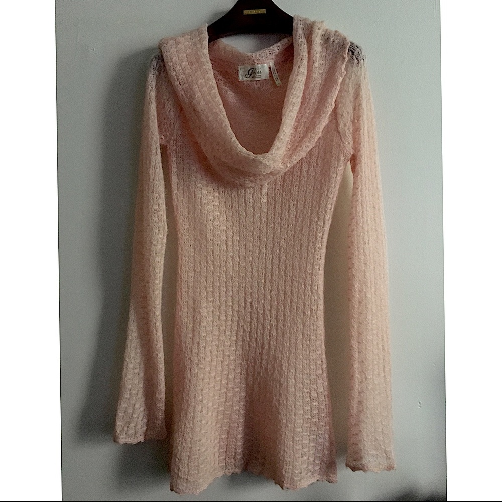 GUESS Knit Dress Sweater Cowl Off Shoulder Rose M